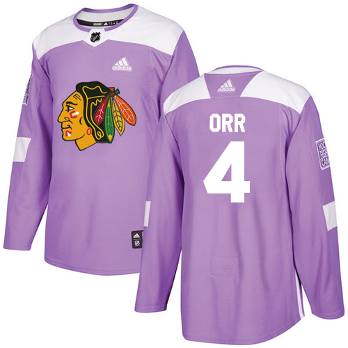 Adidas Blackhawks #4 Bobby Orr Purple Authentic Fights Cancer Stitched NHL Jersey - Click Image to Close